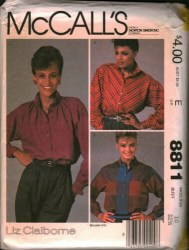 8811 MCCALLS 1983 LIZ CLAIBORNE LONG SLEEVE  BUTTON BLOUSE PATTERN 12 UNCUT